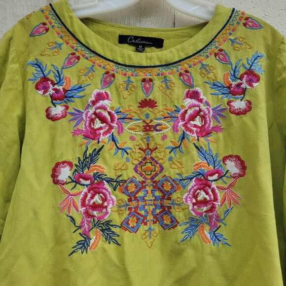Caleesa Floral Embroidered Top Grn Wmns Sz M Boho Artsy - Picture 2 of 6